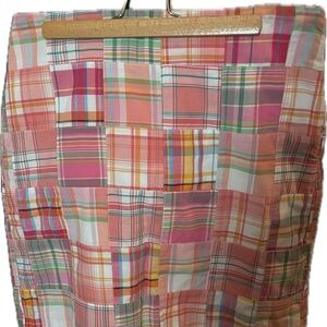 Talbots Patchwork Plaid Pencil Skirt - Pink and Orange